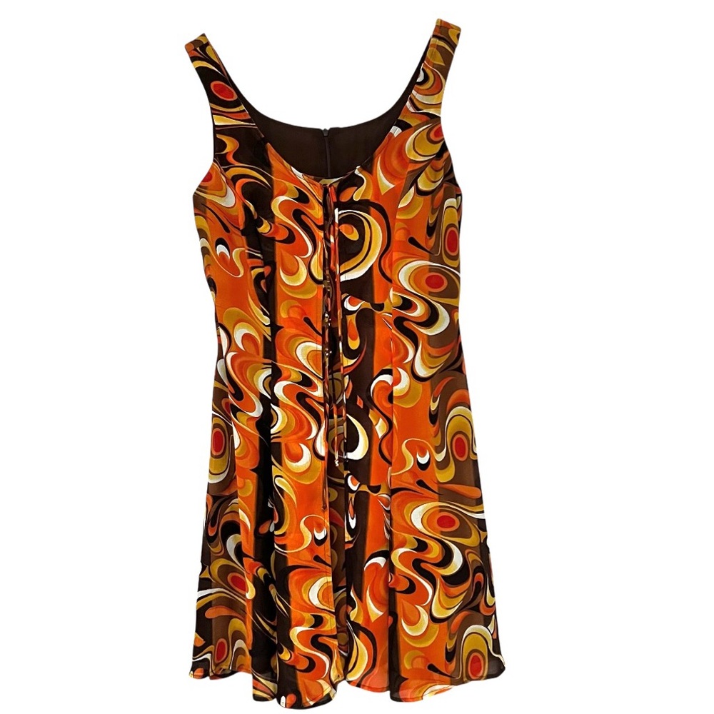 Vintage Psychedelic Orange Mini Sundress Wimsygoth Fairy Fit & Flair Artsy 90's - Picture 9 of 17